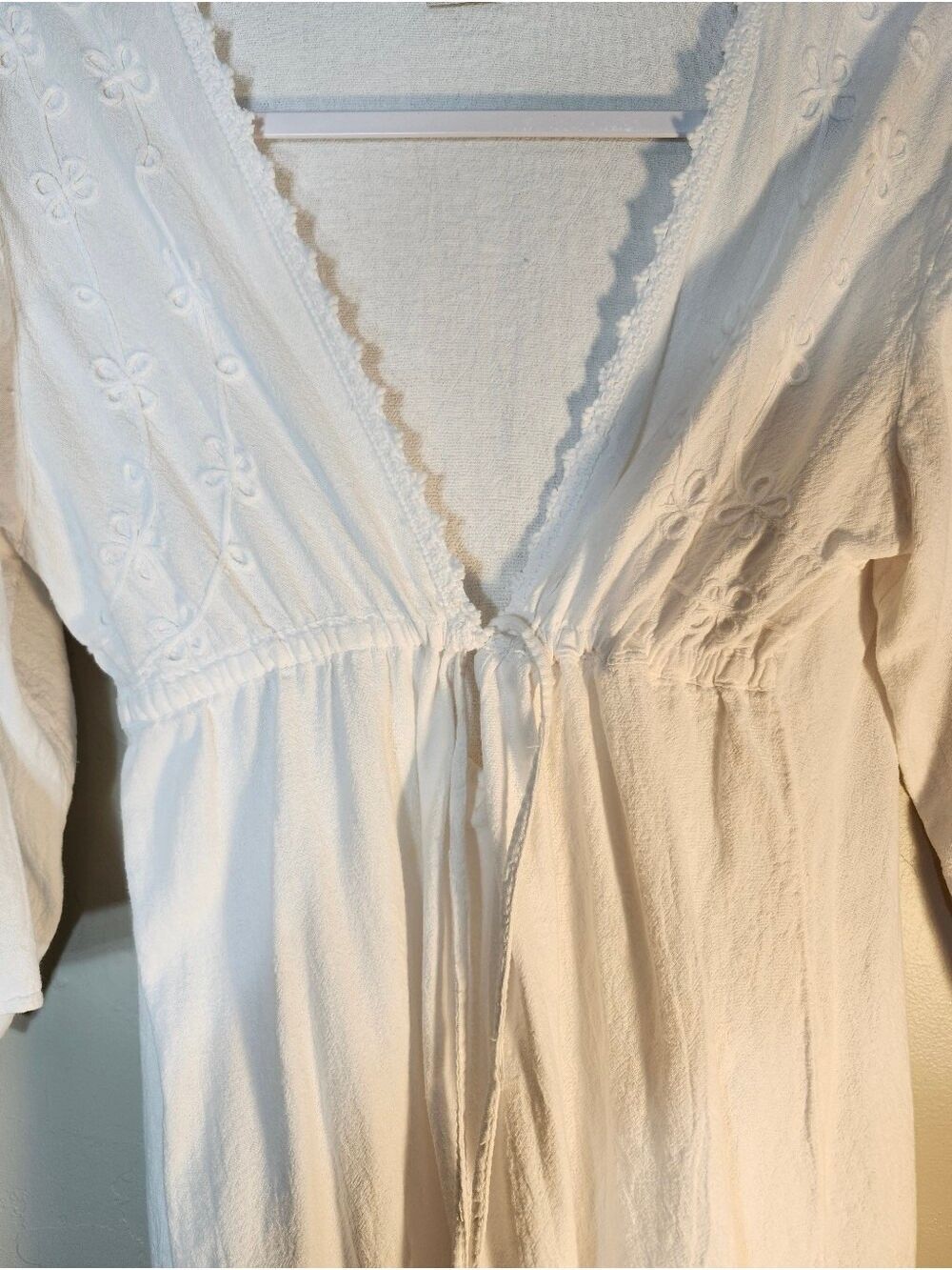 White Embroidered 100% Cotton V-Neck Swim Coverup - Picture 8 of 9